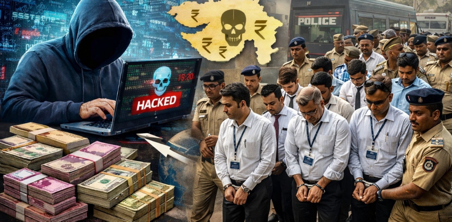 राजकोट साइबर फ्रॉड इमेज, साइबर क्राइम फोटो, बैंक फ्रॉड ग्राफिक्स, हवाला नेटवर्क इमेज,Cyber Fraud Illustration, Bank Scam Image, Hawala Transfer Visual, Digital Crime Graphic,गुजरात साइबर फ्रॉड राजकोट, राजकोट बैंक फ्रॉड केस, गुजरात साइबर क्राइम न्यूज, Rajkot cyber fraud case, Gujarat bank scam news, cyber crime India latest news, hawala racket Gujarat, private bank fraud India, Vijay Gurjar Rajkot police, cyber fraud investigation Gujarat,#GujaratCyberFraud #RajkotNews #CyberCrimeIndia #BankFraud #HawalaNetwork #BreakingNews #DigitalFraud #IndiaNews #CrimeNews #TrendingNews